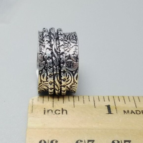 Vintage Leaf Design Spinner Ring, Silver Tone Size 8 Band, Fidget, Estate - Picture 5 of 7